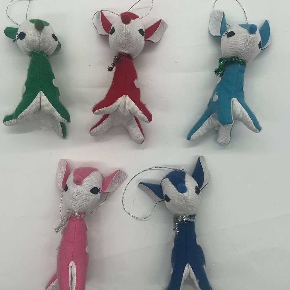 Set of 5 Target Wondershop Retro Felt Fabric Deer Ornaments 5in GUC Green Pink